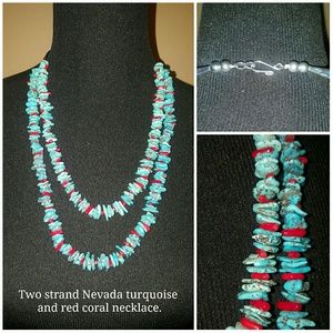 Nevada turquoise and red coral necklace